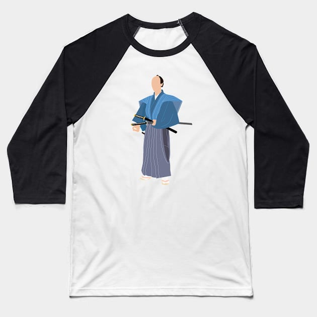 Historical Japanese Samurai Silhouette Baseball T-Shirt by MariOyama